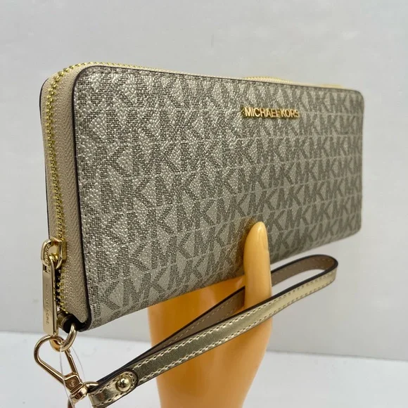 MICHAEL KORS Jet Set Large Metallic Signature Logo Continental Wallet Wristlet - Picture 7 of 16